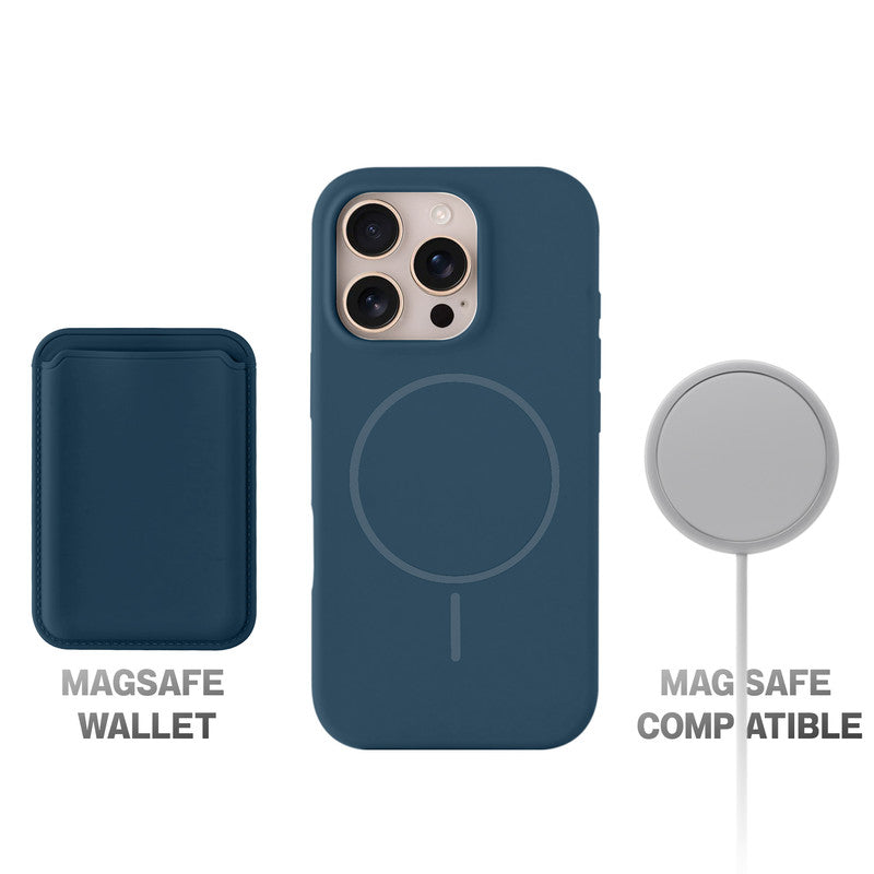 Silicon Magnetic Wireless Charging Back Case For Apple iPhone 16 Pro with Detachable Card Holder