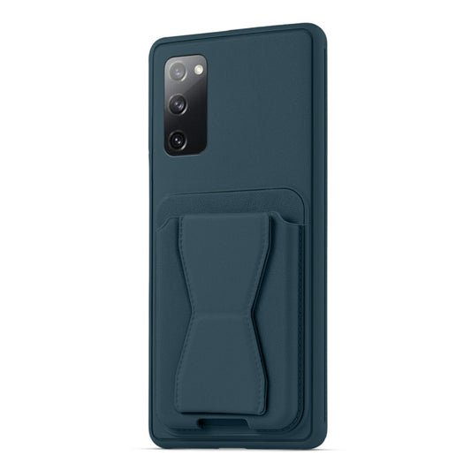 All in One Premium Leather Back Cover for Samsung S20 FE 5G with Card Slot & Foldable Grip Holder