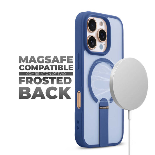 3-in-1 Frosted Back Case for Apple iphone 16 Pro Max with Magnetic Support, Vertical Stand & Silicone Grip