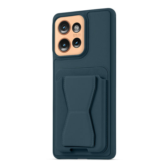 All in One Premium Leather Back Cover for Motorola Moto Edge 50 5G with Card Slot & Foldable Grip Holder