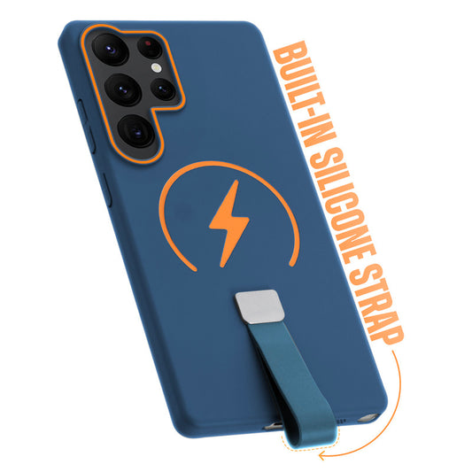 Compact and Stylish Silicon Finish Hard Cover For Samsung S22 Ultra 5G with Integrated Grip Strap & MagSafe Charging Support