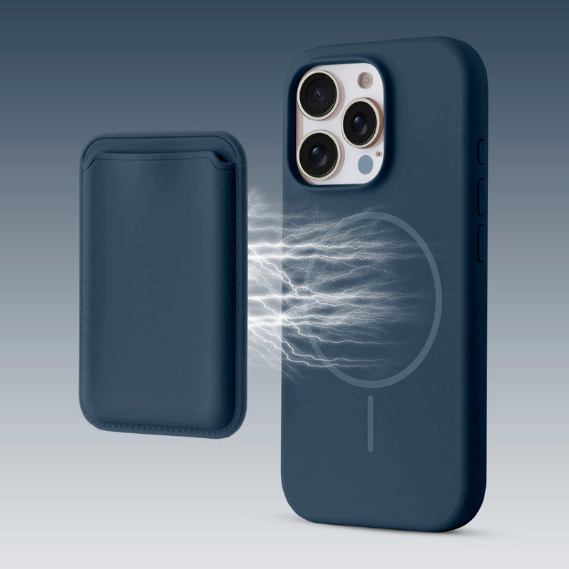 Silicon Magnetic Wireless Charging Back Case For Apple iPhone 16 Pro with Detachable Card Holder