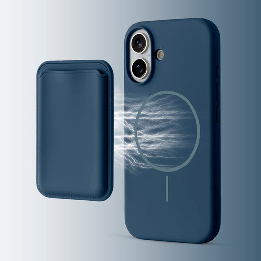 Silicon Magnetic Wireless Charging Back Case For Apple iPhone 16 with Detachable Card Holder