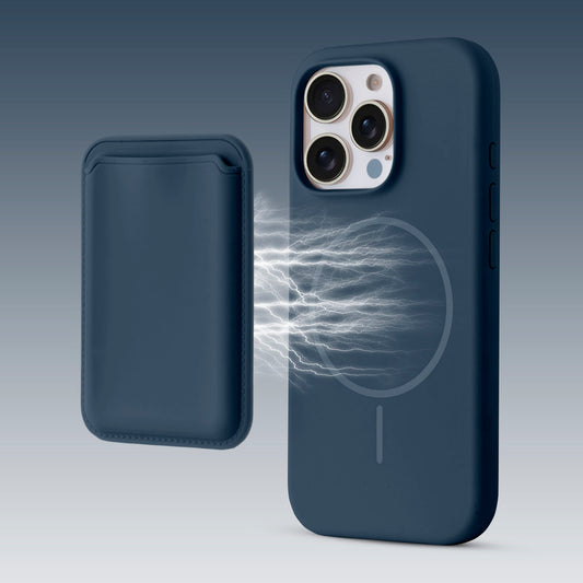 Silicon Magnetic Wireless Charging Back Case For Apple iPhone 15 Pro with Detachable Card Holder
