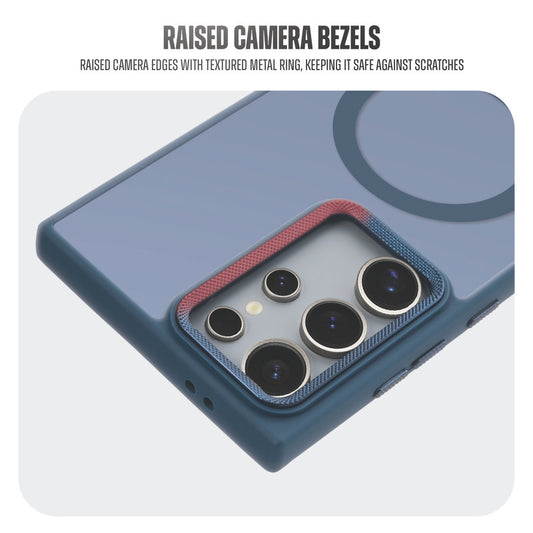 Textured Metal Ring Camera With Magsafe Compatible Smoky Back Case For Samsung S24 Ultra 5G