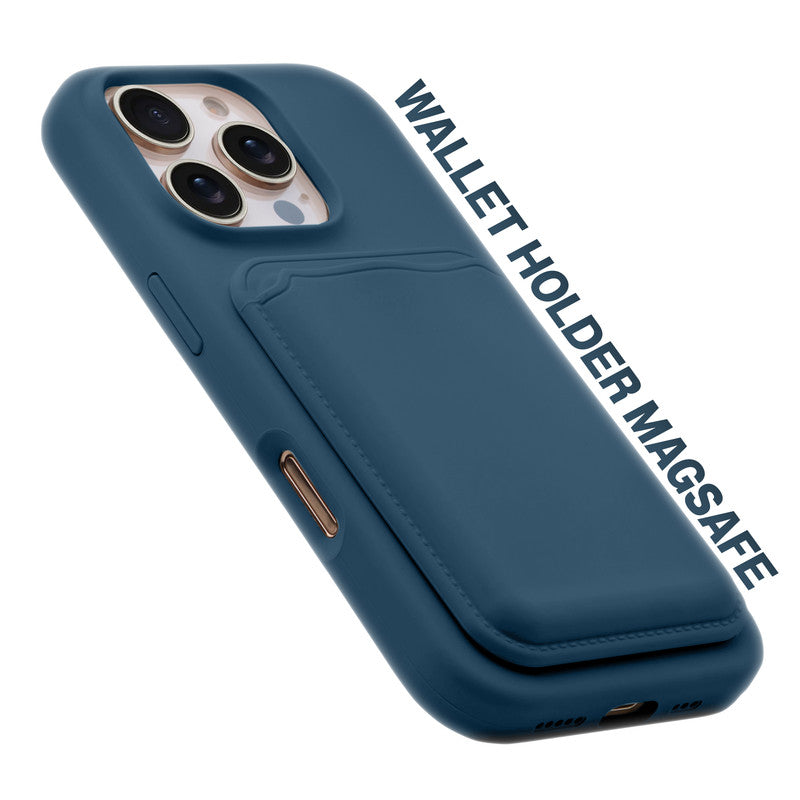 Silicon Magnetic Wireless Charging Back Case For Apple iPhone 16 Pro with Detachable Card Holder