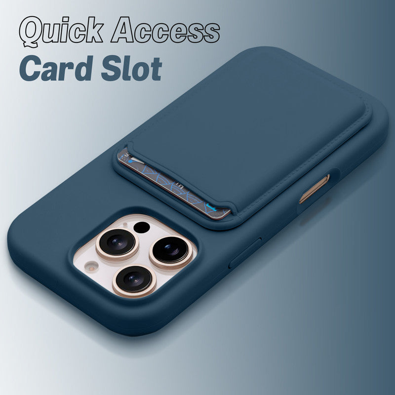 Silicon Magnetic Wireless Charging Back Case For Apple iPhone 16 Pro with Detachable Card Holder
