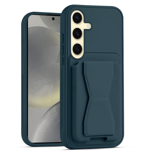 All in One Premium Leather Back Cover for Samsung S24 5G with Card Slot & Foldable Grip Holder