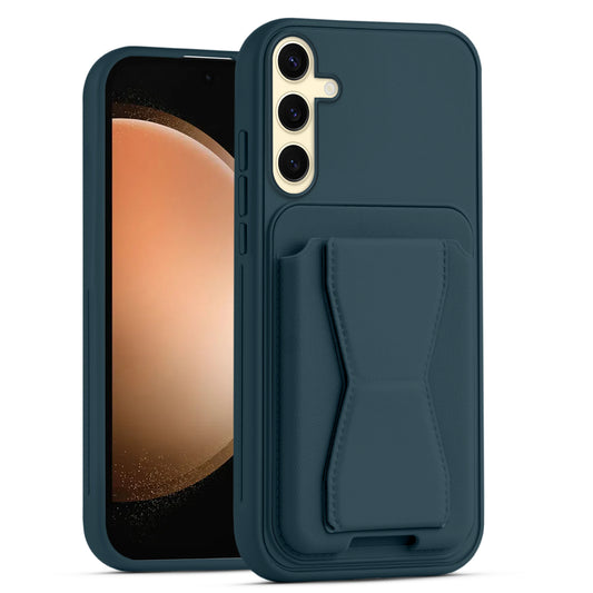 All in One Premium Leather Back Cover for Samsung S23 FE 5G with Card Slot & Foldable Grip Holder