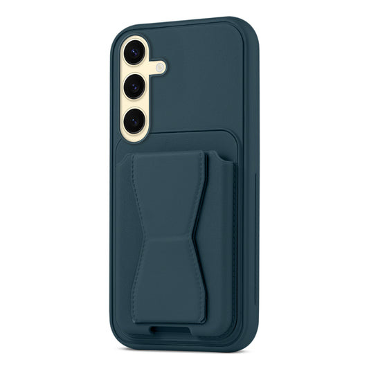 All in One Premium Leather Back Cover for Samsung S24 5G with Card Slot & Foldable Grip Holder