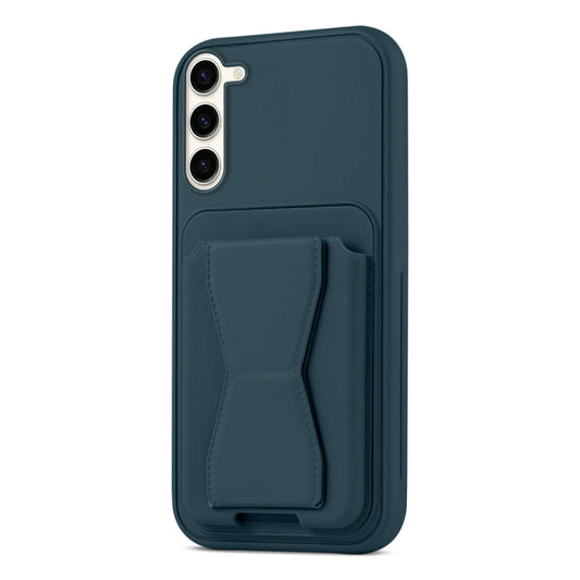 All in One Premium Leather Back Cover for Samsung S23 5G with Card Slot & Foldable Grip Holder