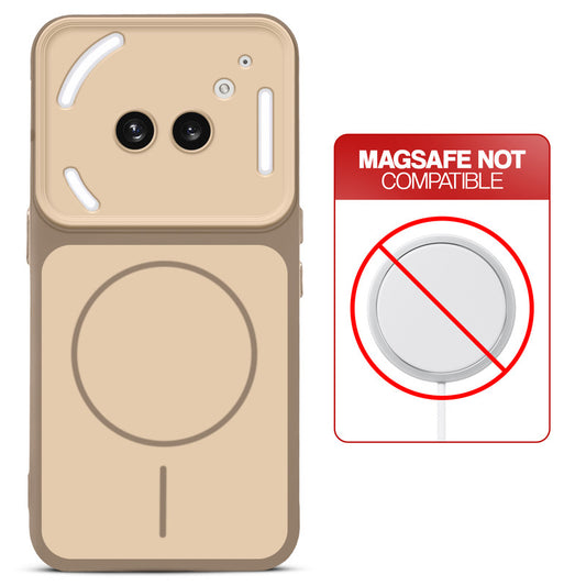 Dual tone silicone Brown phone cover for Nothing Phone 2A showing wireless charging not supported notice