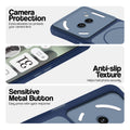 Blue Phone case for Nothing Phone 2A Plus highlighting raised camera protection, anti-slip texture, and responsive side buttons