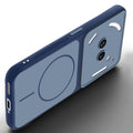 Slim silicone Blue phone case for Nothing Phone 2A Plus side angle view showing grip texture and precise cutouts