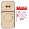 Dual tone silicone Brown phone cover for Nothing Phone 2A Plus showing wireless charging not supported notice