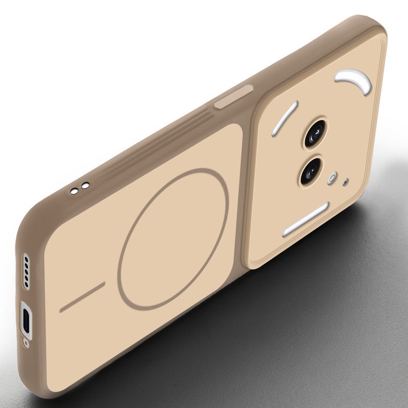 Slim silicone Brown phone case for Nothing Phone 2A Plus side angle view showing grip texture and precise cutouts