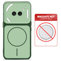Dual tone silicone Green phone cover for Nothing Phone 2A Plus showing wireless charging not supported notice