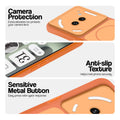 Orange Phone case for Nothing Phone 2A Plus highlighting raised camera protection, anti-slip texture, and responsive side buttons