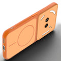 Slim silicone Orange phone case for Nothing Phone 2A Plus side angle view showing grip texture and precise cutouts