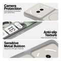 White Phone case for Nothing Phone 2A Plus highlighting raised camera protection, anti-slip texture, and responsive side buttons