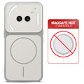 Dual tone silicone White phone cover for Nothing Phone 2A Plus showing wireless charging not supported notice