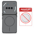 Dual tone silicone Black phone cover for Nothing Phone 3A 5G showing wireless charging not supported notice