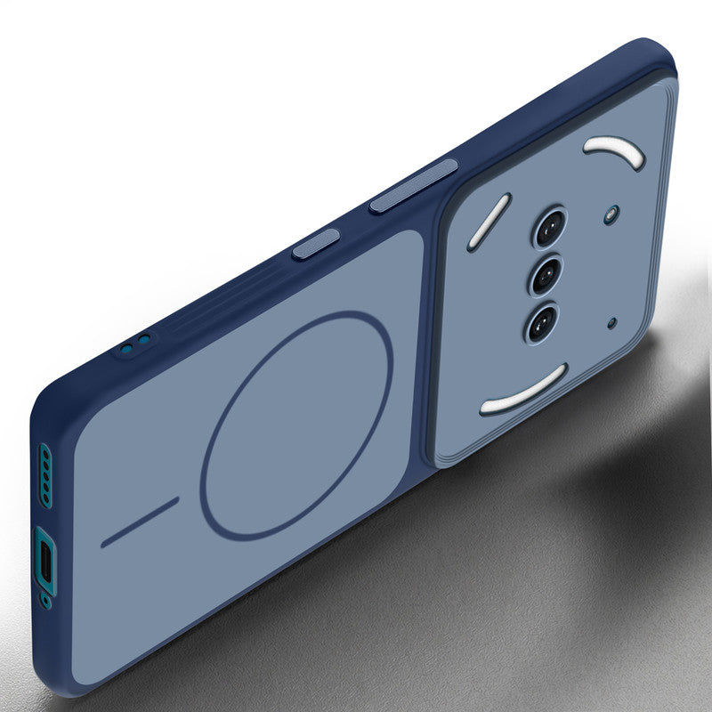 Slim silicone Blue phone case for Nothing Phone 3A 5G side angle view showing grip texture and precise cutouts