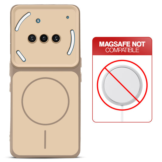 Dual tone silicone Brown phone cover for Nothing Phone 3A 5G showing wireless charging not supported notice