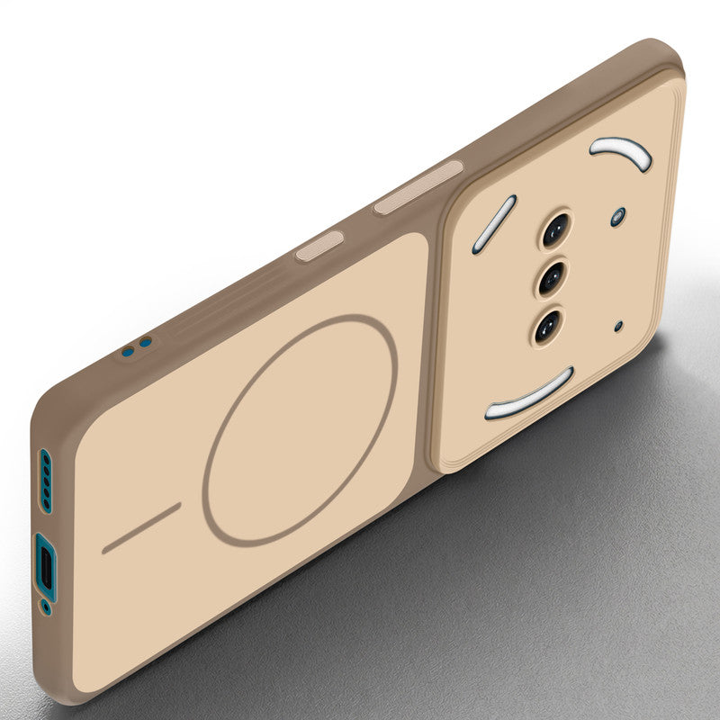 Slim silicone Brown phone case for Nothing Phone 3A 5G side angle view showing grip texture and precise cutouts