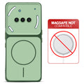 Dual tone silicone Green phone cover for Nothing Phone 3A 5G showing wireless charging not supported notice