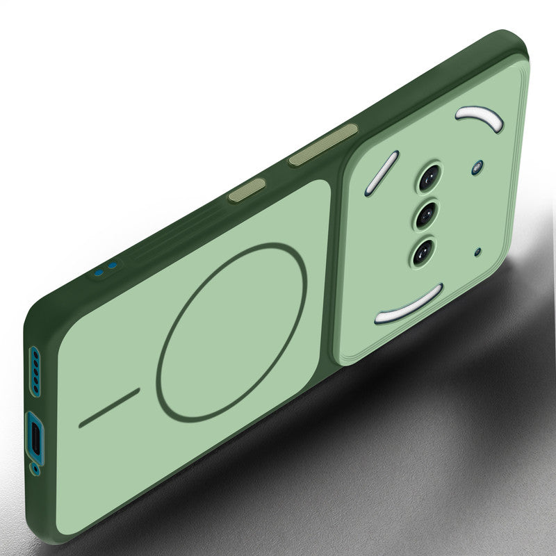 Slim silicone Green phone case for Nothing Phone 3A 5G side angle view showing grip texture and precise cutouts