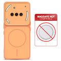 Dual tone silicone Orange phone cover for Nothing Phone 3A 5G showing wireless charging not supported notice