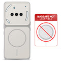 Dual tone silicone White phone cover for Nothing Phone 3A 5G showing wireless charging not supported notice