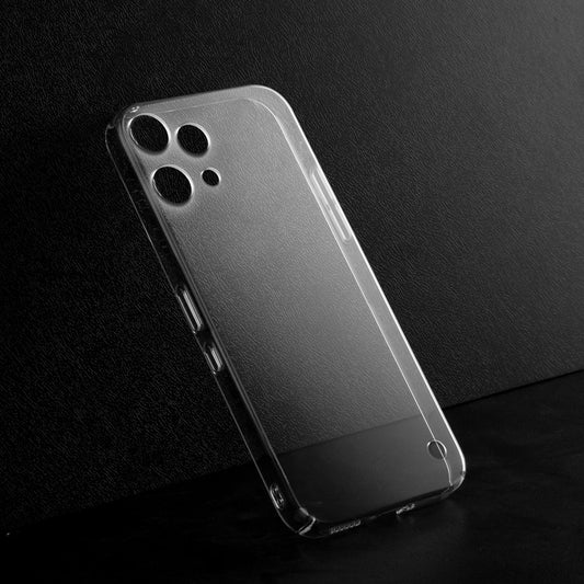 Crystal clear anti-yellow hard back case for Nothing Phone 3A Lite 5G placed on surface showing slim profile and precise camera cutouts