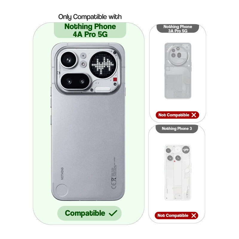 Clear hard back case compatibility guide showing fit for Nothing Phone 4A Pro 5G and not compatible with other models