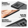 Black Phone case for OnePlus 13R 5G highlighting raised camera protection, anti-slip texture, and responsive side buttons