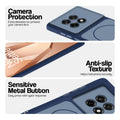 Blue Phone case for OnePlus 13R 5G highlighting raised camera protection, anti-slip texture, and responsive side buttons