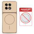 Dual tone silicone Brown phone cover for OnePlus 13R 5G showing wireless charging not supported notice
