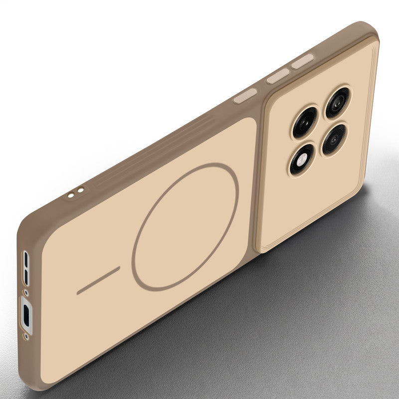 Slim silicone Brown phone case for OnePlus 13R 5G side angle view showing grip texture and precise cutouts