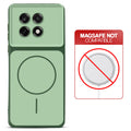 Dual tone silicone Green phone cover for OnePlus 13R 5G showing wireless charging not supported notice