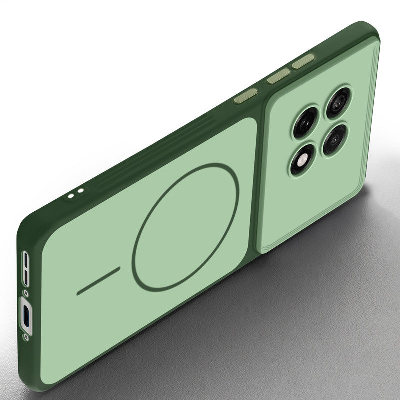Slim silicone Green phone case for OnePlus 13R 5G side angle view showing grip texture and precise cutouts