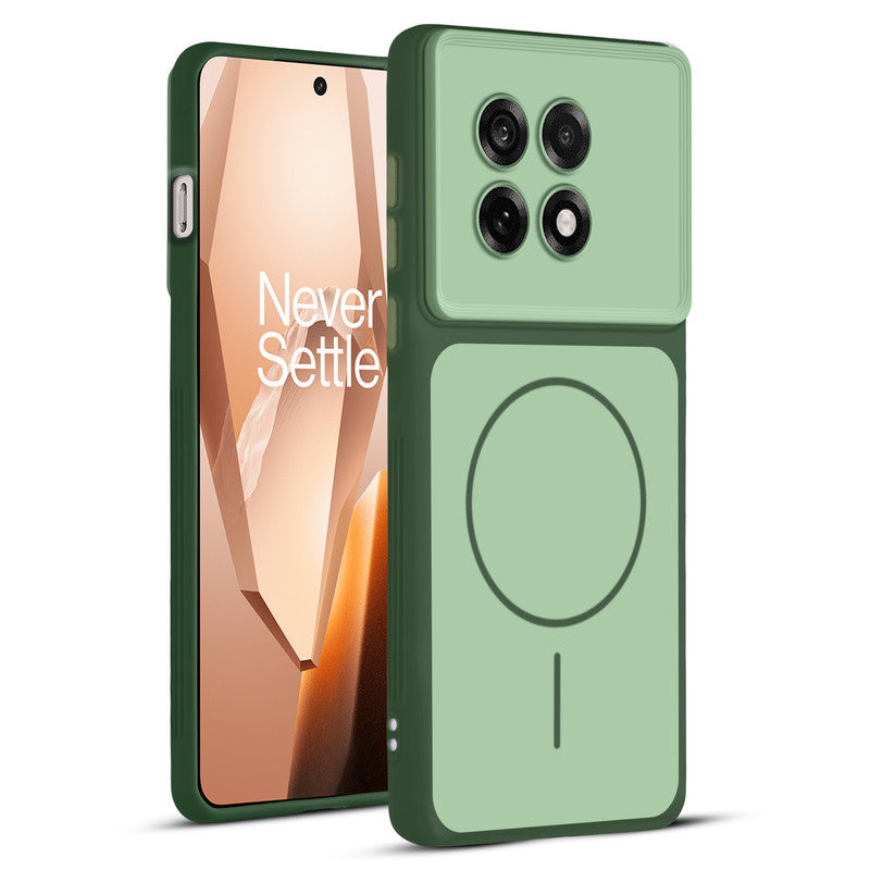 Full protective dual tone Green silicone case for OnePlus 13R 5G showing front and back design coverage