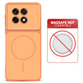 Dual tone silicone Orange phone cover for OnePlus 13R 5G showing wireless charging not supported notice