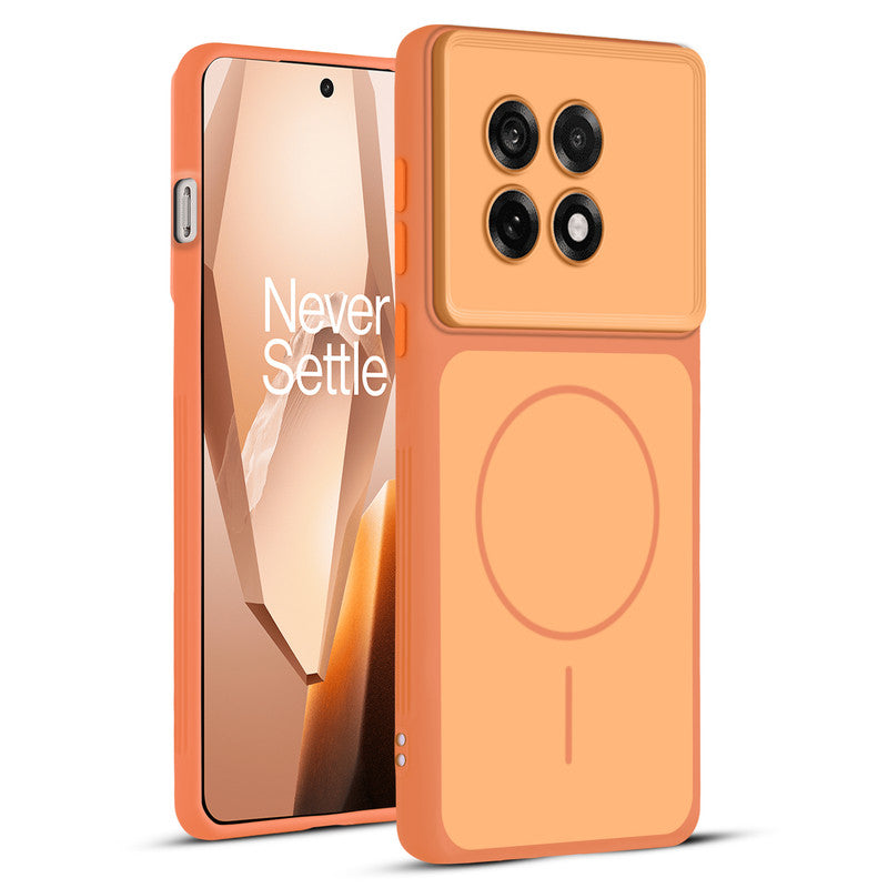 Full protective dual tone Orange silicone case for OnePlus 13R 5G showing front and back design coverage