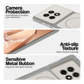 White Phone case for OnePlus 13R 5G highlighting raised camera protection, anti-slip texture, and responsive side buttons