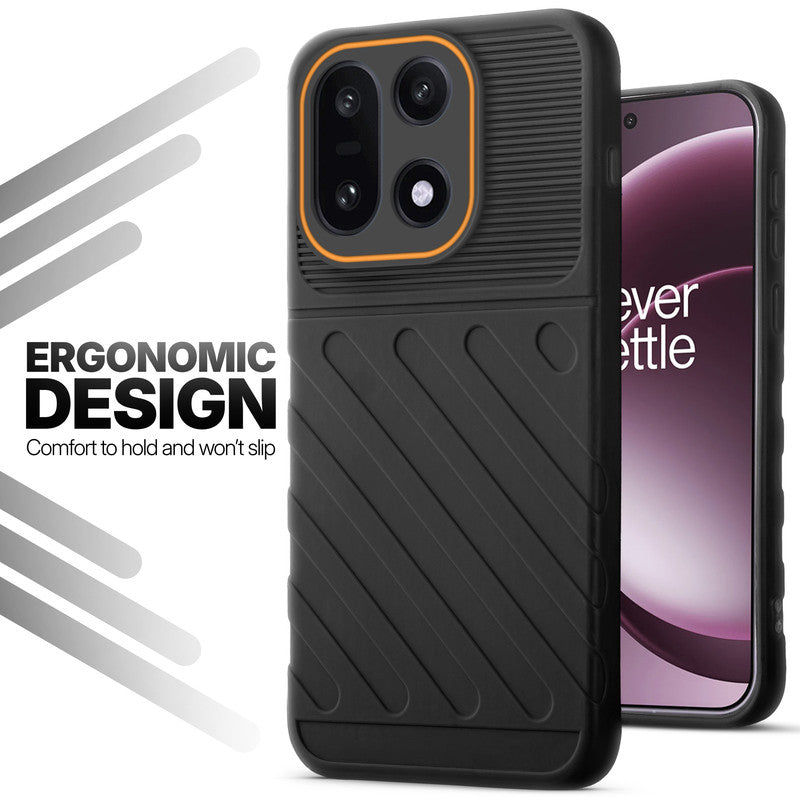 Soft silicone back cover for OnePlus 15 5G in Black with anti-slip grip and textured design