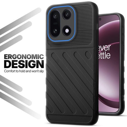 Soft silicone back cover for OnePlus 15 5G in Black with anti-slip grip and textured design