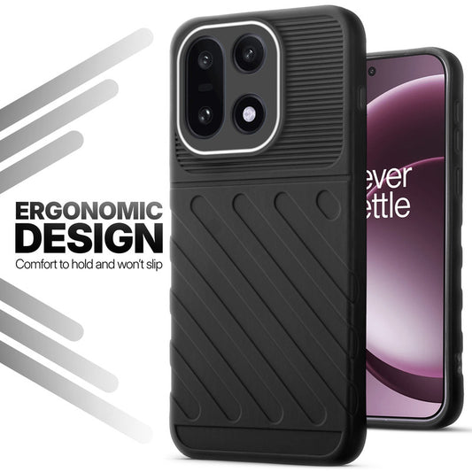 Soft silicone back cover for OnePlus 15 5G in Black with anti-slip grip and textured design