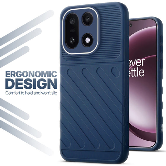 Soft silicone back cover for OnePlus 15 5G in blue with anti-slip grip and textured design