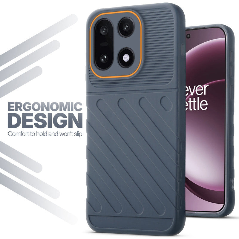 Soft silicone back cover for OnePlus 15 5G in Grey with anti-slip grip and textured design